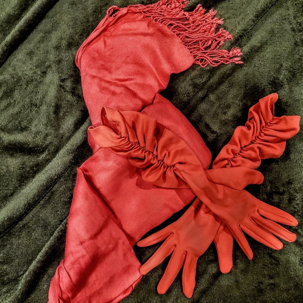 Pink Scarf and Rouched Gloves